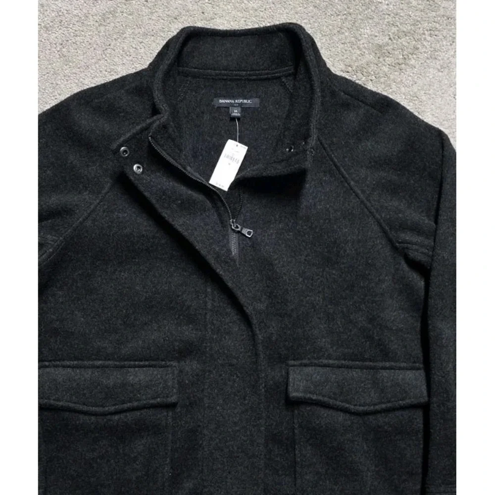 NEW Banana Republic Womens M Brushed Melton Jacket Big Pocket Black Full Zip NWT